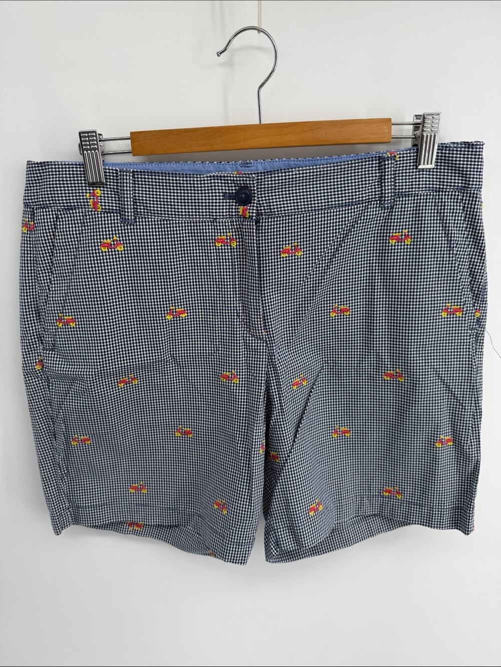 Talbots The Weekend Chino gingham plaid scooter embroidered long inseam shorts